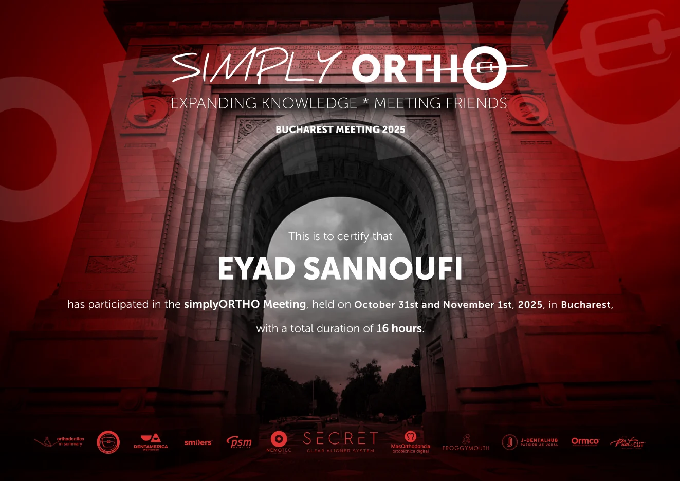SimplyOrtho Meeting certificate for Eyad Sannoufi